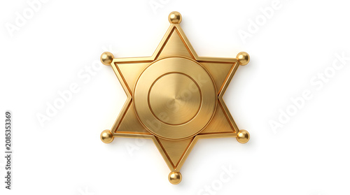 Golden sheriff badge isolated on white background