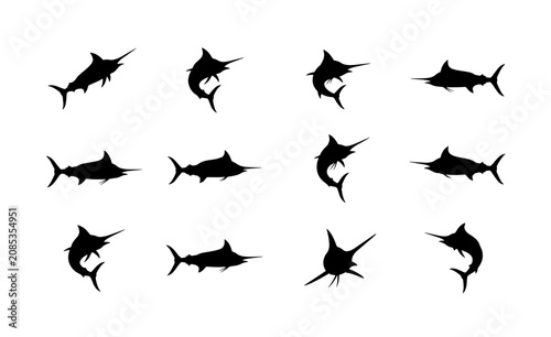 Photography Marlin Silhouette Collection, Ocean Wildlife Vector Icons, Sport Fishing Marine