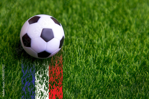 France football team; ball with france nation flag on green grass