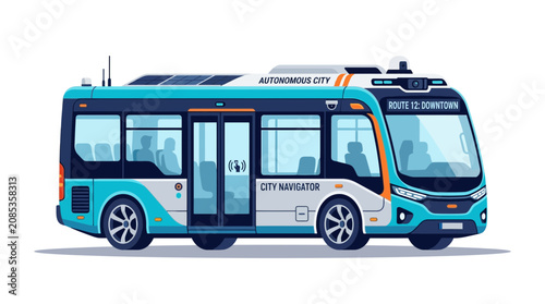Autonomous Electric Public Transit Bus Vector Illustration