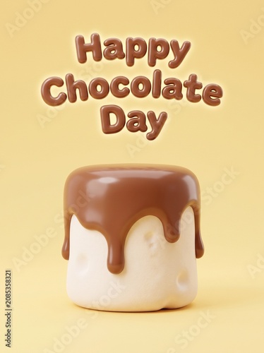 Happy Chocolate Day greeting with melted chocolate dripping over marshmallow