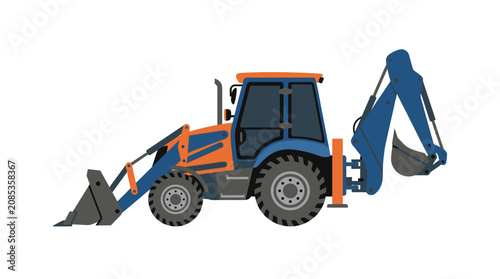 Backhoe Loader Construction Vehicle Vector Illustration