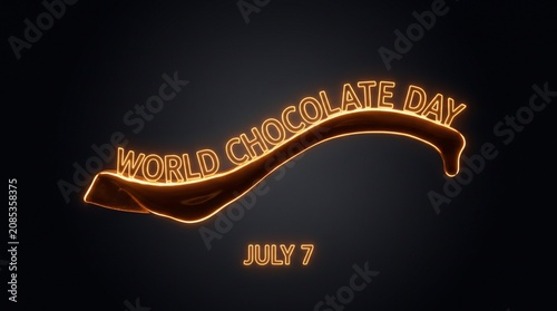 Glowing orange neon sign for World Chocolate Day July seventh