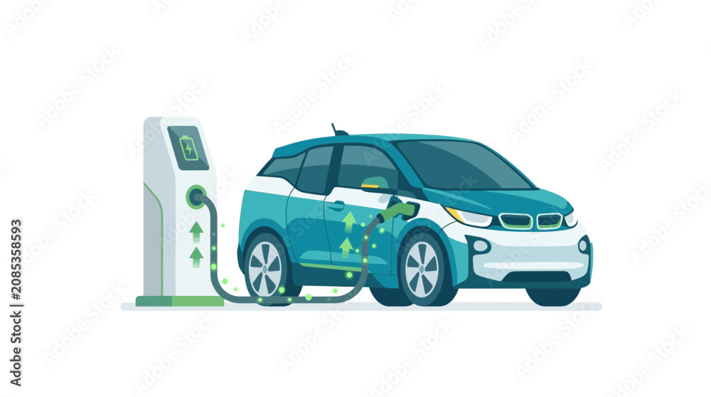 Fototapeta premium Electric Car Charging at a Modern Charging Station