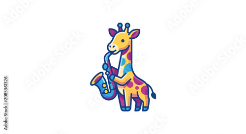 Photography Cute Giraffe Playing Saxophone Cartoon Character