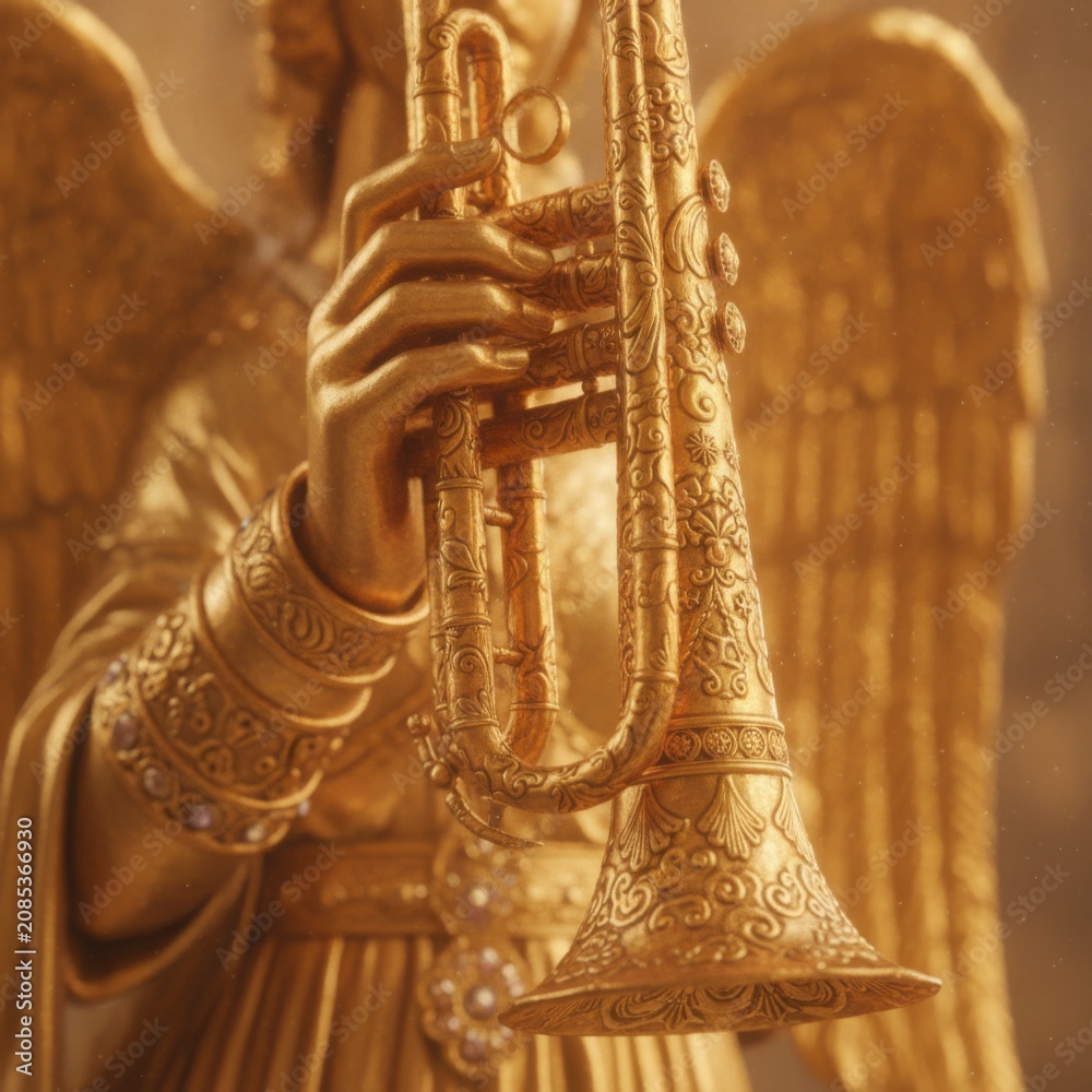 Obraz premium Golden Angel Playing Trumpet