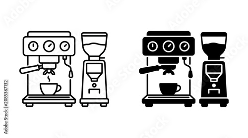 Vector graphics of coffee machines and grinders in a modern vector style