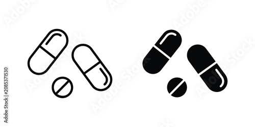 Bild auf Leinwand Medical pills icon in outline and solid style
