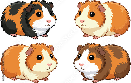 Photos Guinea pig character collection featuring cute fluffy domestic rodents in differ