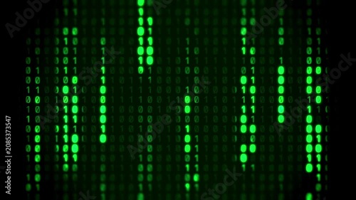 Digital rain background, green binary code falling,  futuristic technology concept video