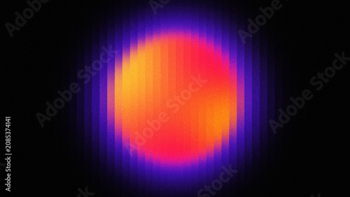 Abstract red, orange and purple glowing gradient circle with noise texture and ribbed glass effect