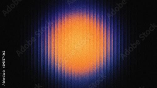 Abstract orange and blue glowing gradient circle with noise texture and ribbed glass effect
