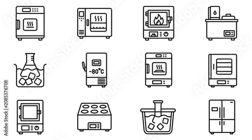 Fotografie Laboratory equipment and appliances icons.