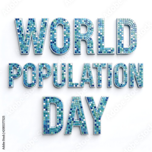 Adobe Stock image of World Population Day moss sculpture Letters on white