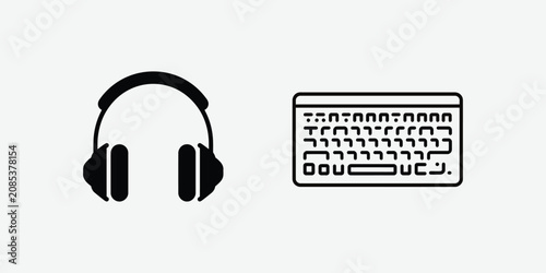 Headphones and keyboard icon set Vector