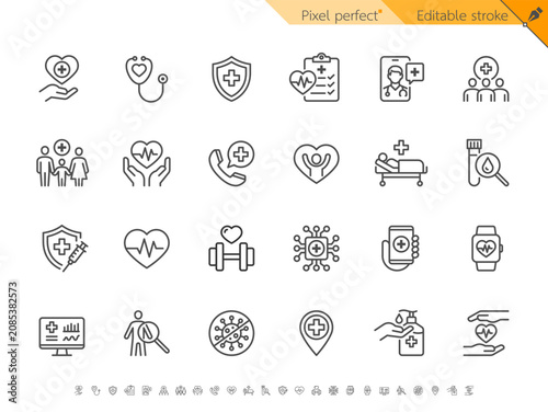 Healthcare line icon collection. Pixel perfect. Editable stroke.