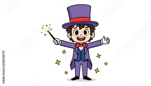 Canvastavla Cartoon magician performing magic with sparkles