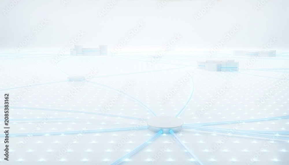 Fototapeta premium Minimalist 3D abstract background representing interconnected data hubs and global distribution networks
