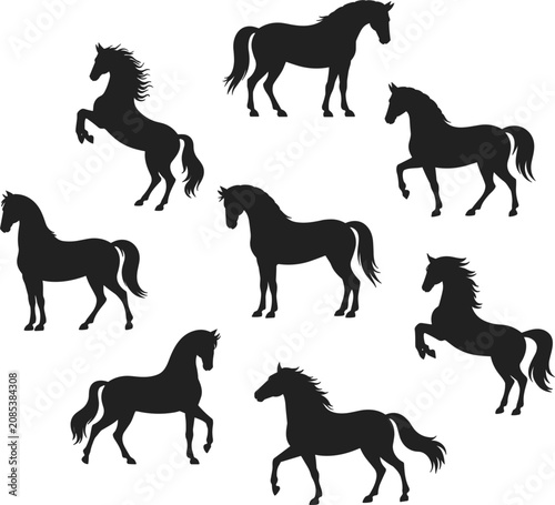 Canvastavla Horse silhouette vector collection set, wild stallions trotting standing and rea