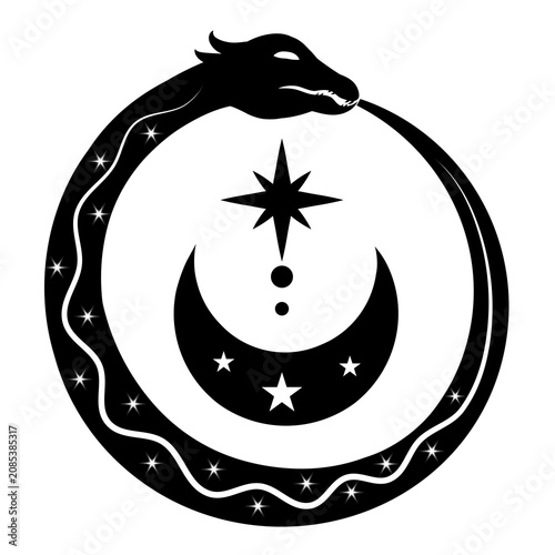 Ouroboros Snake Crescent Moon Tattoo Design