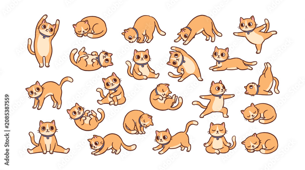 Obraz premium Adorable cartoon ginger cats in various playful and relaxed poses.