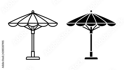 Konstfotografi Parasol Icons: A pair of stylized parasol illustrations, one in outline and the other solid black, presented side-by-side for clear comparison
