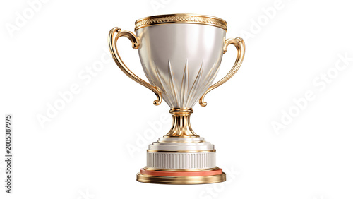 Konstfotografi 3D Realistic Silver Trophy Cup with Gold Details, Shiny Metallic Winner Award fo