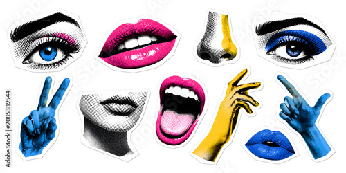 Canvastavla Trendy Contemporary Art Collage Sticker Set with Female Face Elements, Pop Art E