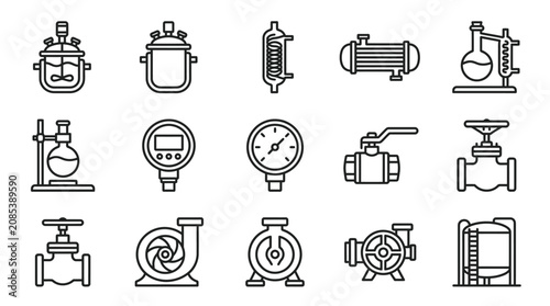 Tableau sur toile Industrial machinery and equipment icons.