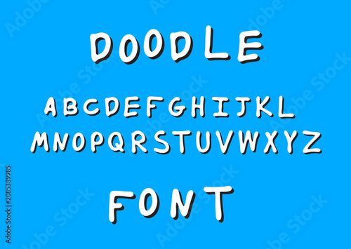 Hand-written Font WITH SHADOW! Doodle, scribble, kid or hand-drawn text with letters on it from A to Z. English marker, pencil, crayon childish comic font (Full Vector)