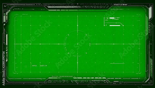 Futuristic Green HUD Display Interface with Grid and Targeting Reticle for Sci-Fi Technology and Gaming Backgrounds