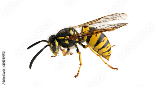 Фотография Yellow and black wasp insect with wings
