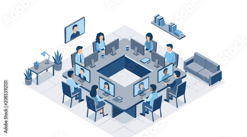 Isometric Virtual Meeting Room Concept