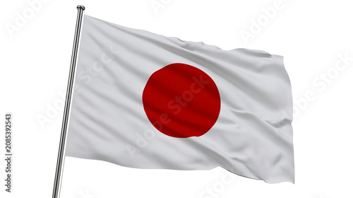 Obraz na plátně Waving Japanese flag with red sun symbol on white field