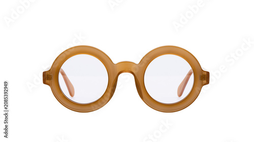 Foto Round amber plastic eyeglasses with clear lenses