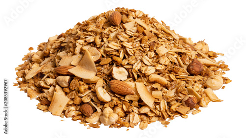 Fotografía Crunchy granola pile with almonds hazelnuts, and coconut flakes