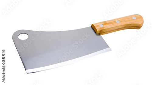 Fotografía Steel meat cleaver with wooden handle and hole