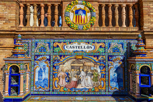 Castellón ceramic tile bench at Plaza de España in Seville Spain