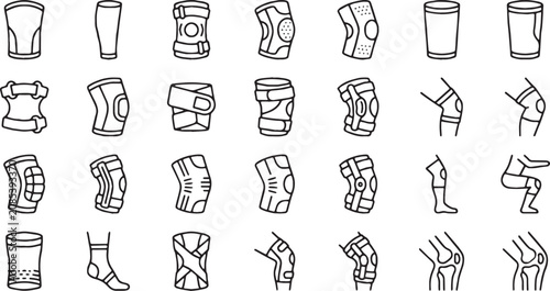 Canvastavla Knee Brace Compression Sleeves and Joint Support Line Icon Set
