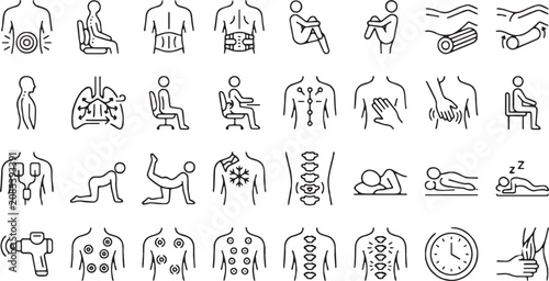 Foto Back Pain Relief and Physical Therapy Line Icon Set