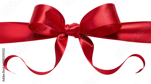 Schilderij op canvas Red satin ribbon bow with flowing tails