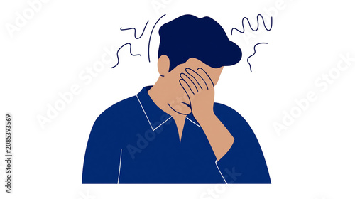 Obraz na plátně Man with hand on face, feeling stressed or unwell