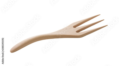 Fotografie Wooden salad fork with three tines