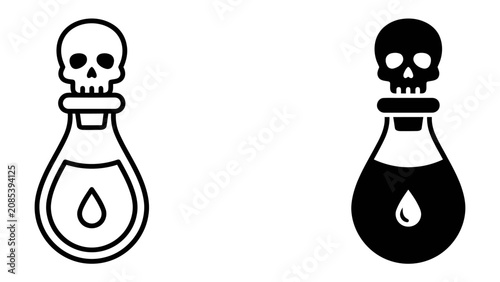Tableau sur toile Poison Bottle Iconography: A minimalist representation of a poison bottle, featuring a skull as a stopper and a liquid drop inside, symbolizing danger and toxic substance