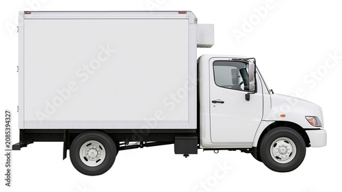 Konstfotografi White refrigerated box truck side view