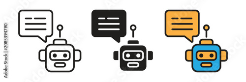 Artificial Intelligence Chatbot Customer Assistant Vector Icon. Cute artificial intelligence chatbot head vector icon with blank speech bubble for automated digital virtual assistant customer.