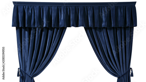 Tableau sur toile Navy blue velvet curtains with valance and tie-backs