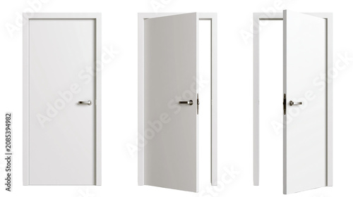 Fotografía White interior doors with silver handles one closed, one open