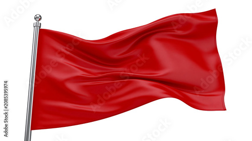 Tableau sur toile Waving red fabric flag on metal pole with sphere top