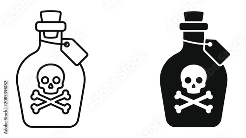 Foto Poison Bottle Icon: A stark representation of danger, featuring a bottle with a skull and crossbones symbol, symbolizing poison, threat, and caution